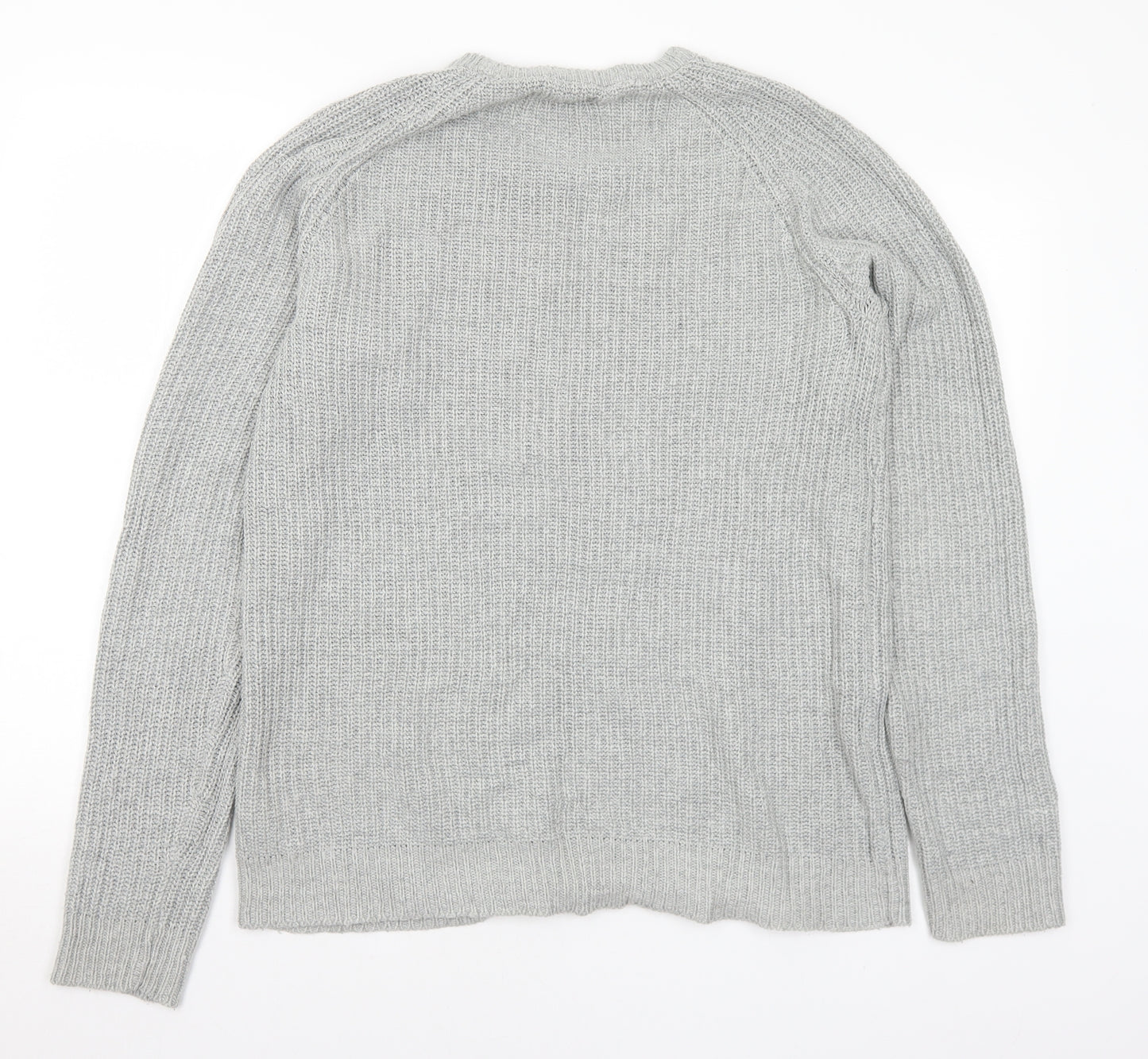 JACK & JONES Mens Grey Crew Neck Cotton Pullover Jumper Size L
