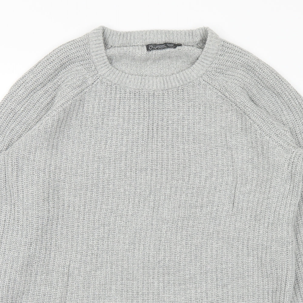 JACK & JONES Mens Grey Crew Neck Cotton Pullover Jumper Size L