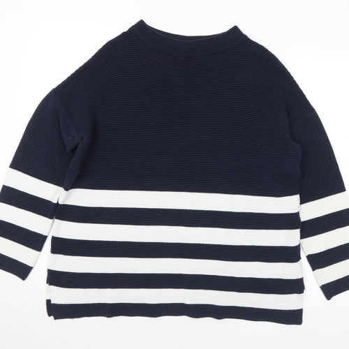 Wallis Womens Blue Mock Neck Striped Cotton Pullover Jumper Size S