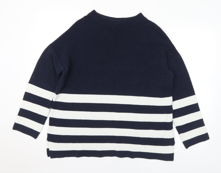 Wallis Womens Blue Mock Neck Striped Cotton Pullover Jumper Size S