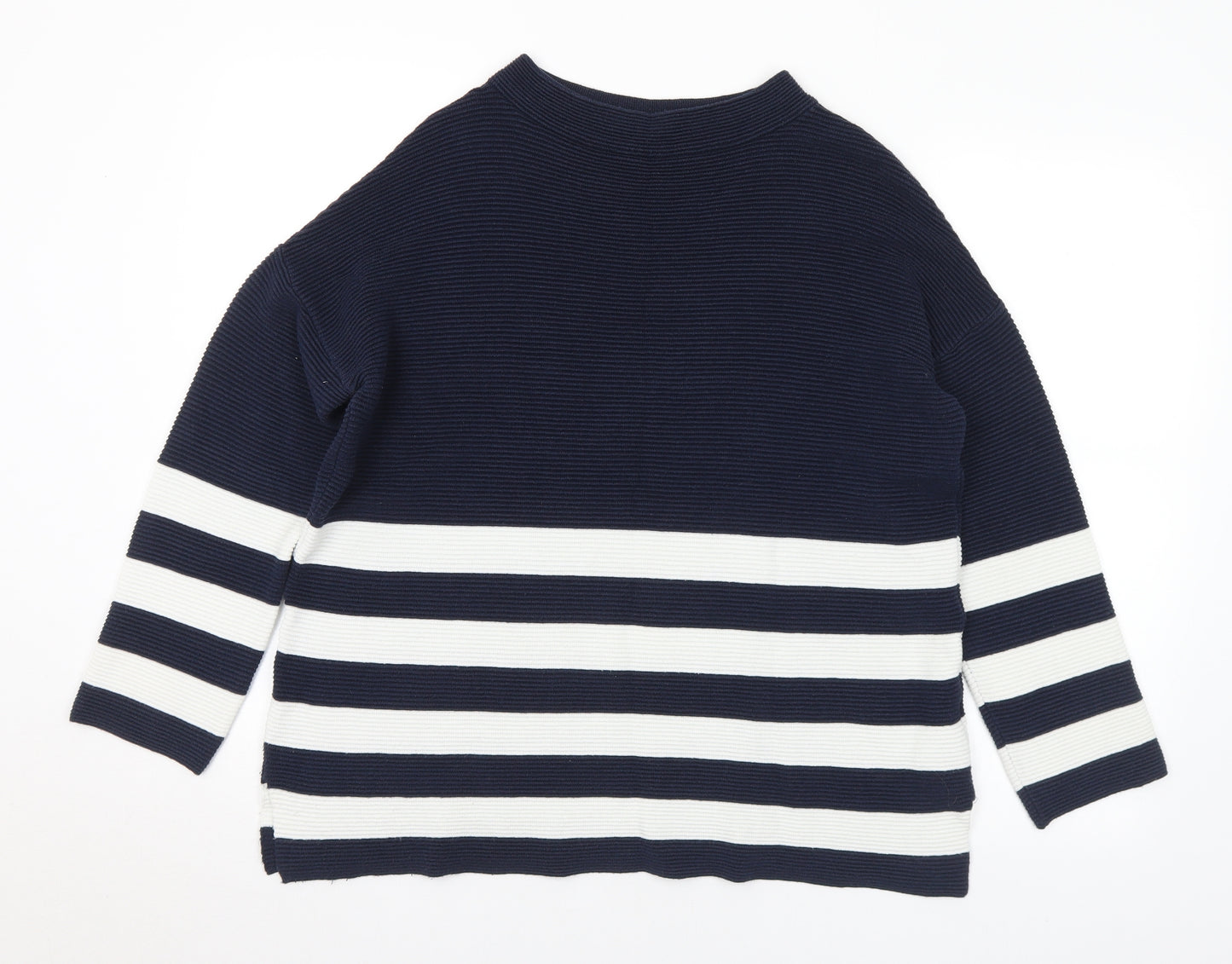 Wallis Womens Blue Mock Neck Striped Cotton Pullover Jumper Size S