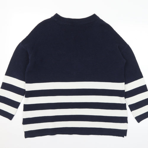 Wallis Womens Blue Mock Neck Striped Cotton Pullover Jumper Size S