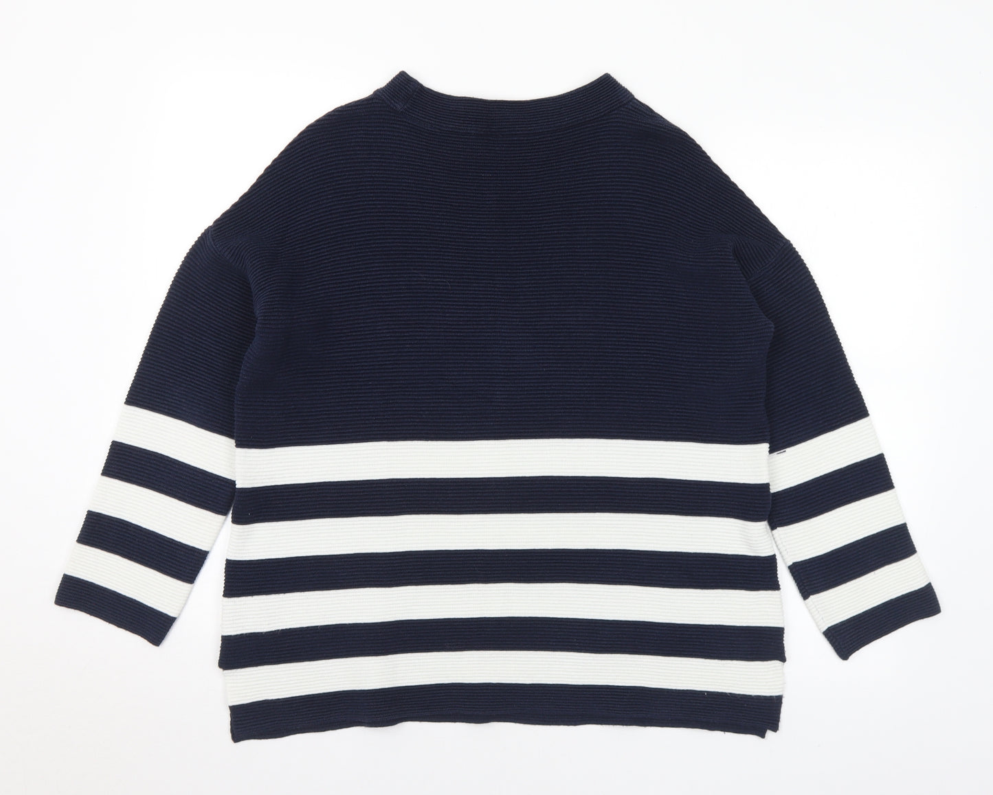 Wallis Womens Blue Mock Neck Striped Cotton Pullover Jumper Size S