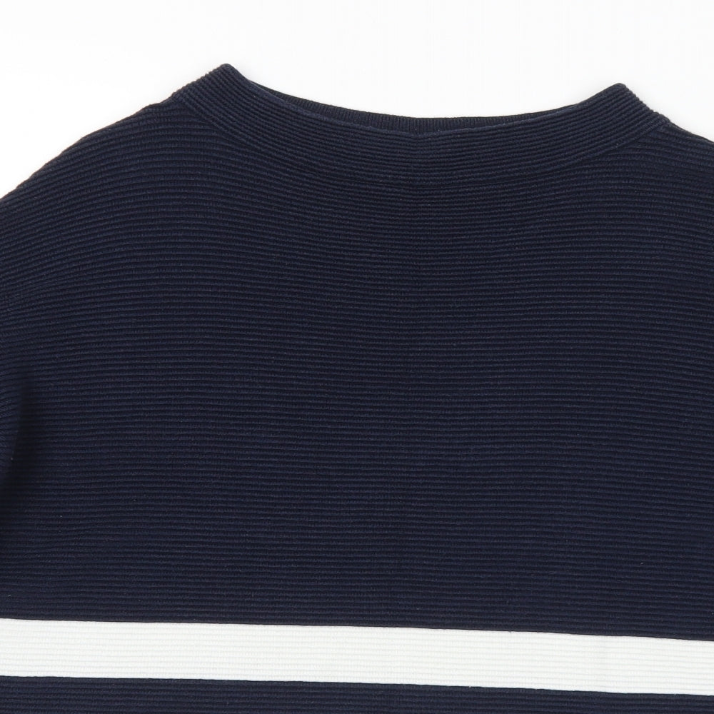 Wallis Womens Blue Mock Neck Striped Cotton Pullover Jumper Size S