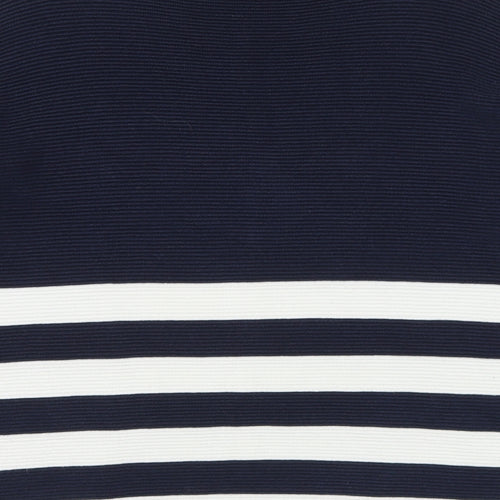 Wallis Womens Blue Mock Neck Striped Cotton Pullover Jumper Size S