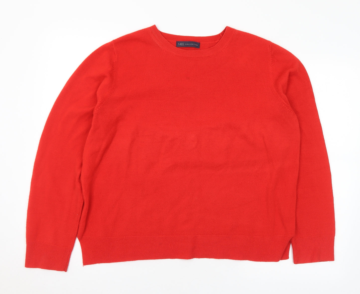 Marks and Spencer Womens Red Crew Neck Acrylic Pullover Jumper Size 18
