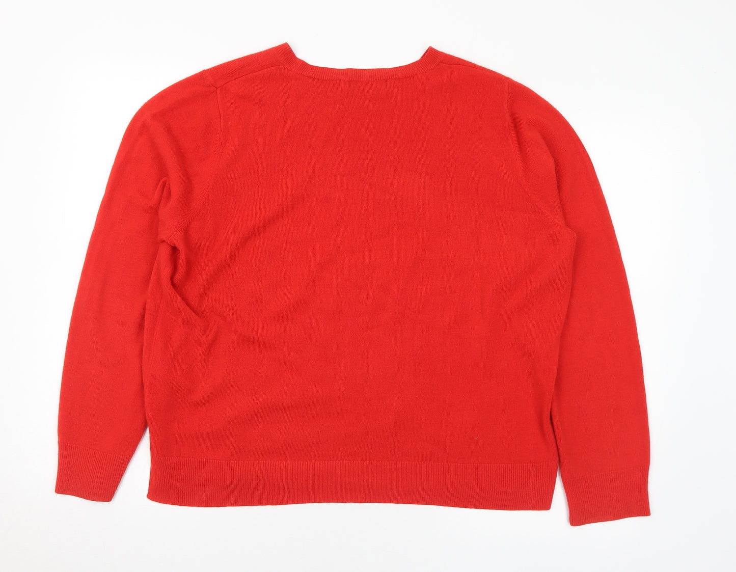 Marks and Spencer Womens Red Crew Neck Acrylic Pullover Jumper Size 18