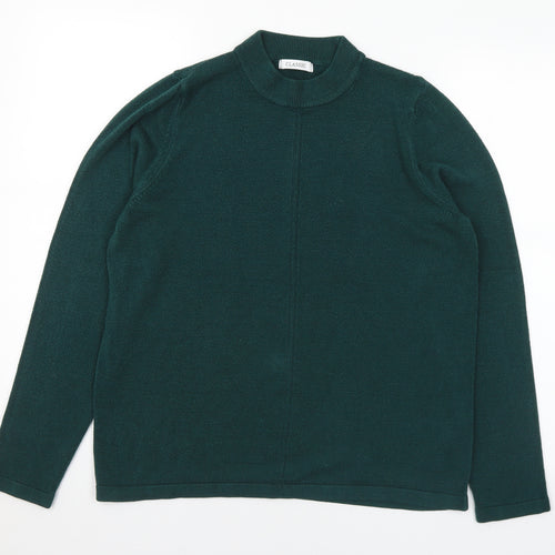 Classic Womens Green Mock Neck Acrylic Pullover Jumper Size 14