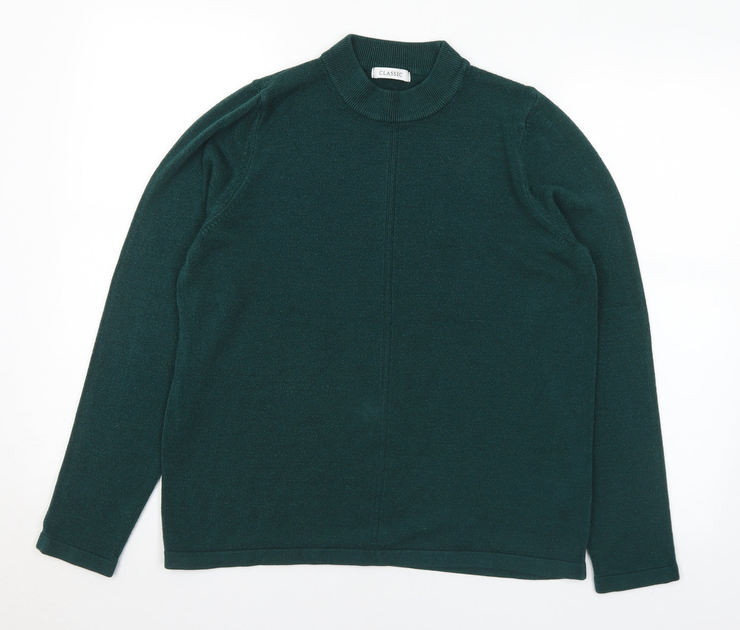 Classic Womens Green Mock Neck Acrylic Pullover Jumper Size 14