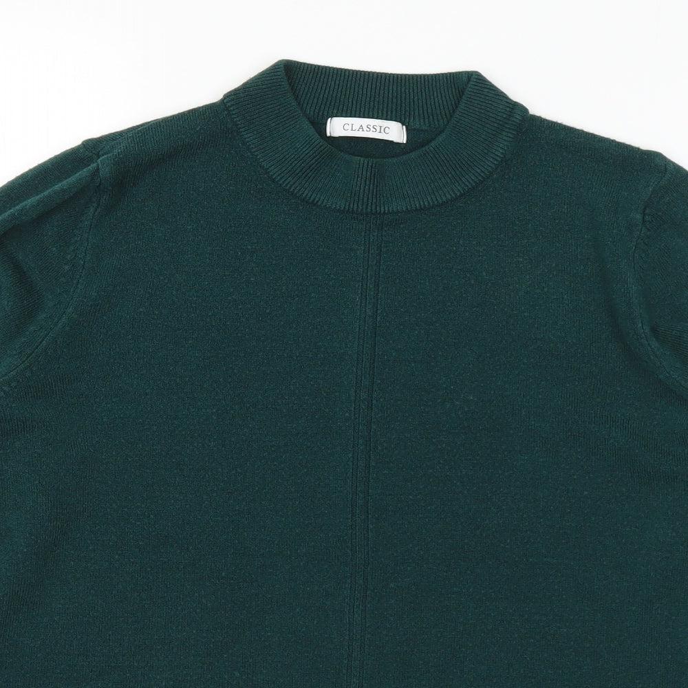 Classic Womens Green Mock Neck Acrylic Pullover Jumper Size 14