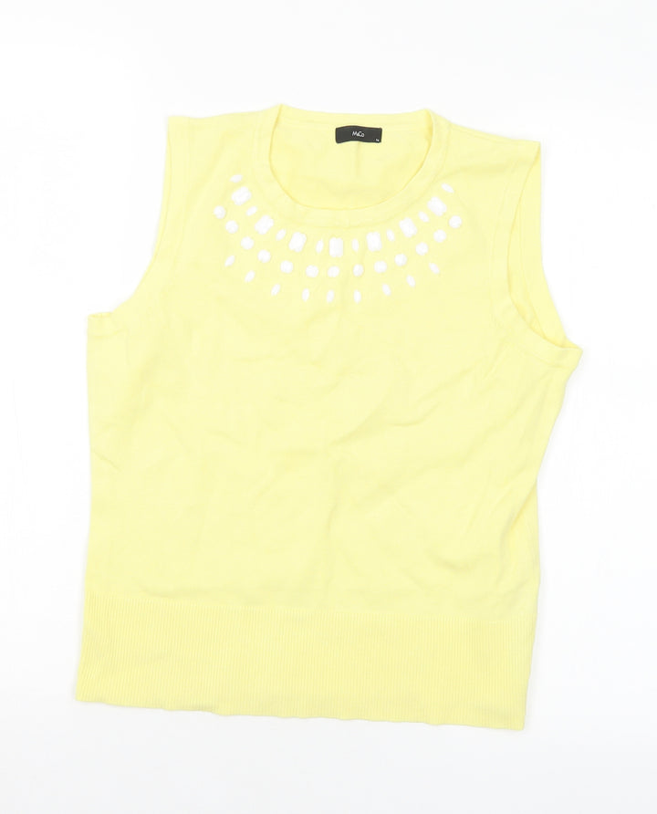 M&Co Womens Yellow Round Neck Viscose Pullover Jumper Size 14