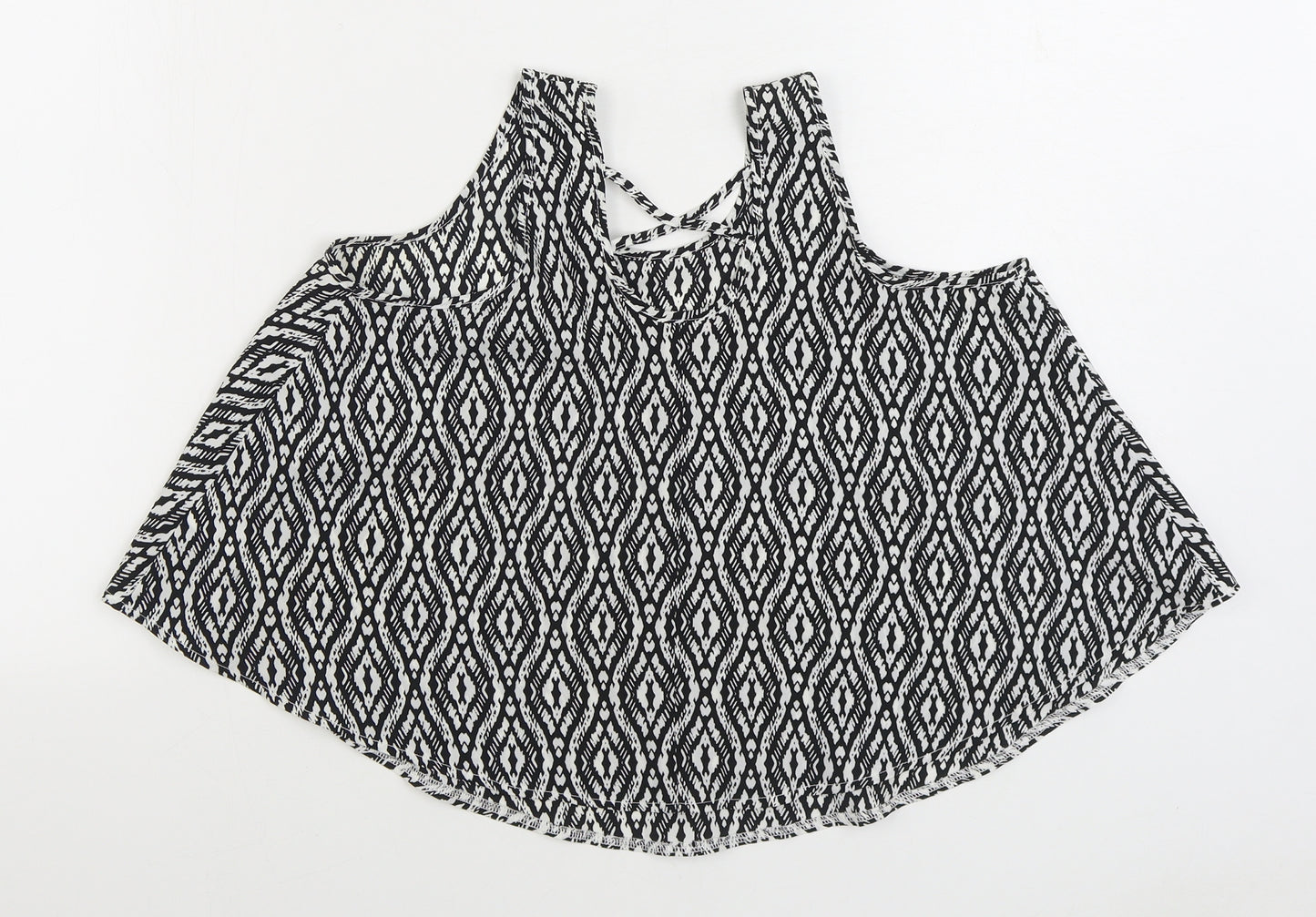 Young Dimension Girls Black Geometric Polyester Basic Button-Up Size 12-13 Years Scoop Neck Pullover