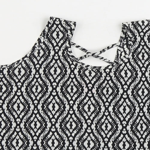 Young Dimension Girls Black Geometric Polyester Basic Button-Up Size 12-13 Years Scoop Neck Pullover