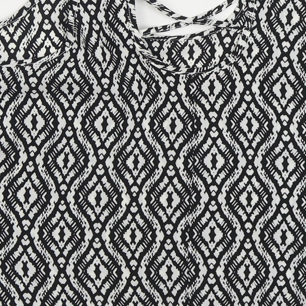 Young Dimension Girls Black Geometric Polyester Basic Button-Up Size 12-13 Years Scoop Neck Pullover