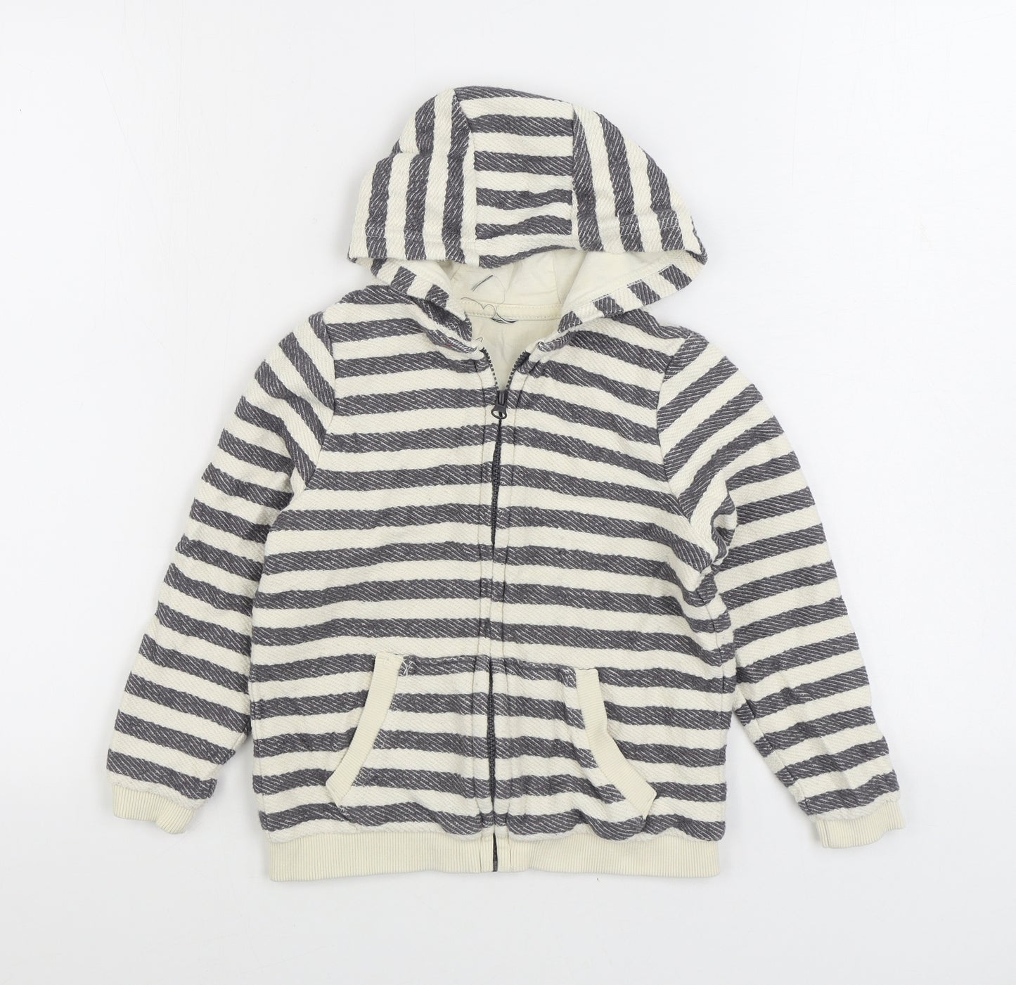 TU Boys Grey Striped 100% Cotton Full Zip Hoodie Size 5-6 Years Zip