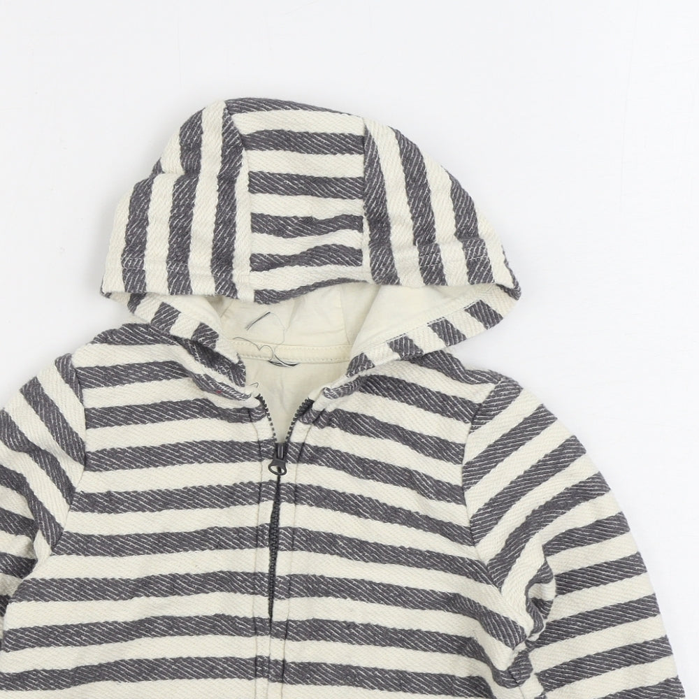 TU Boys Grey Striped 100% Cotton Full Zip Hoodie Size 5-6 Years Zip