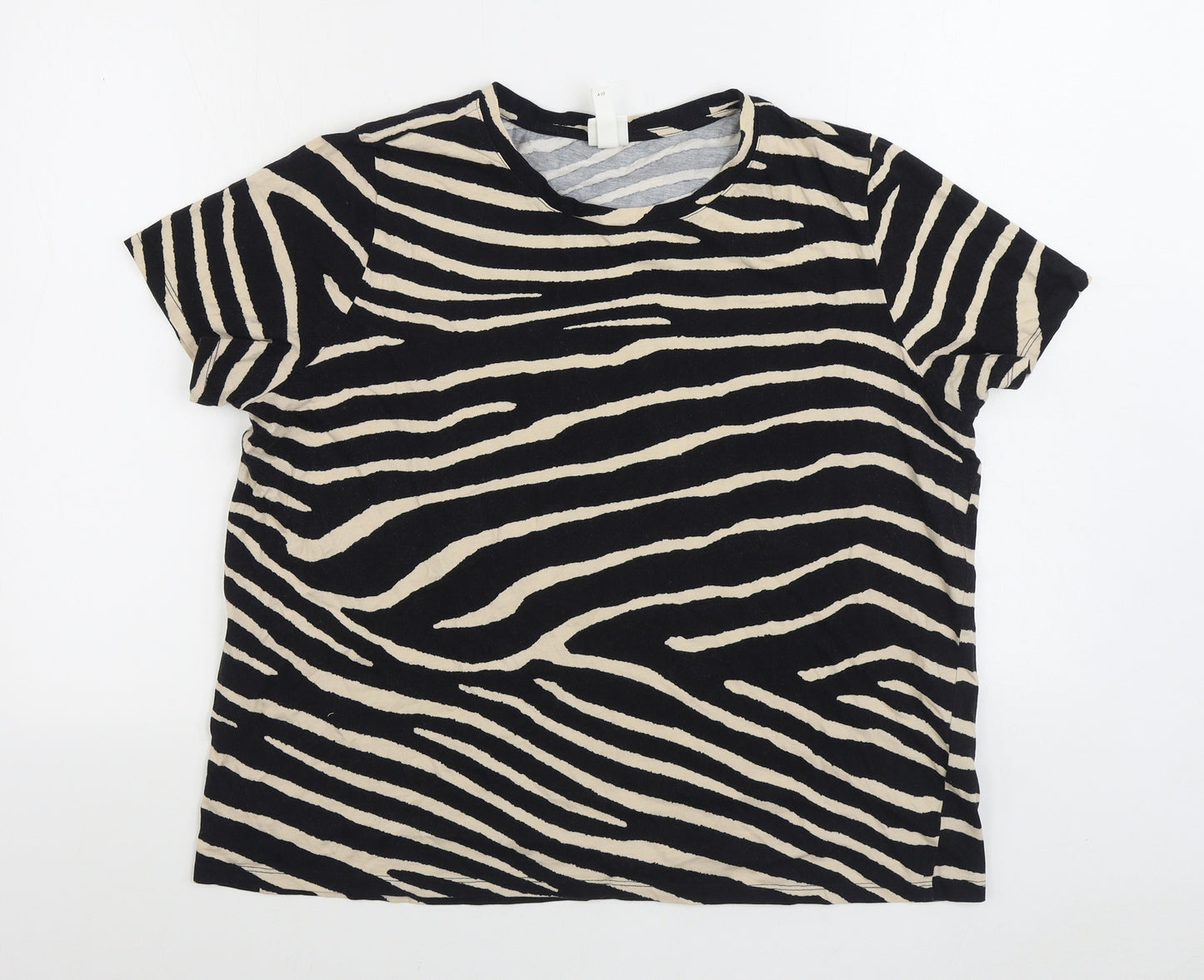 h*m Womens Black Animal Print Cotton Basic T-Shirt Size XL Round Neck