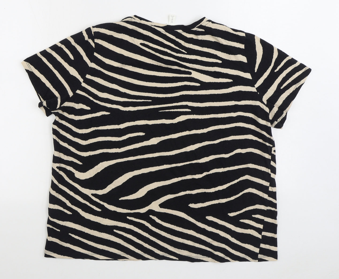 h*m Womens Black Animal Print Cotton Basic T-Shirt Size XL Round Neck