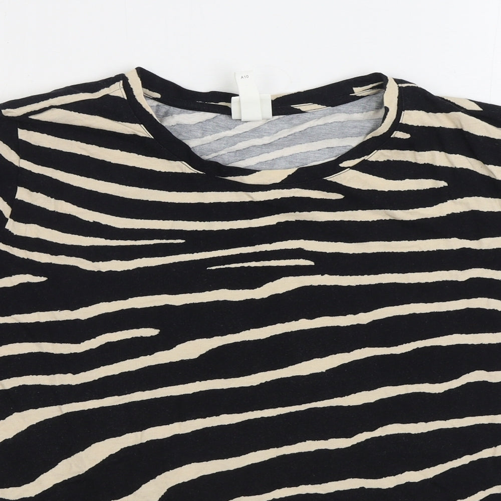 h*m Womens Black Animal Print Cotton Basic T-Shirt Size XL Round Neck