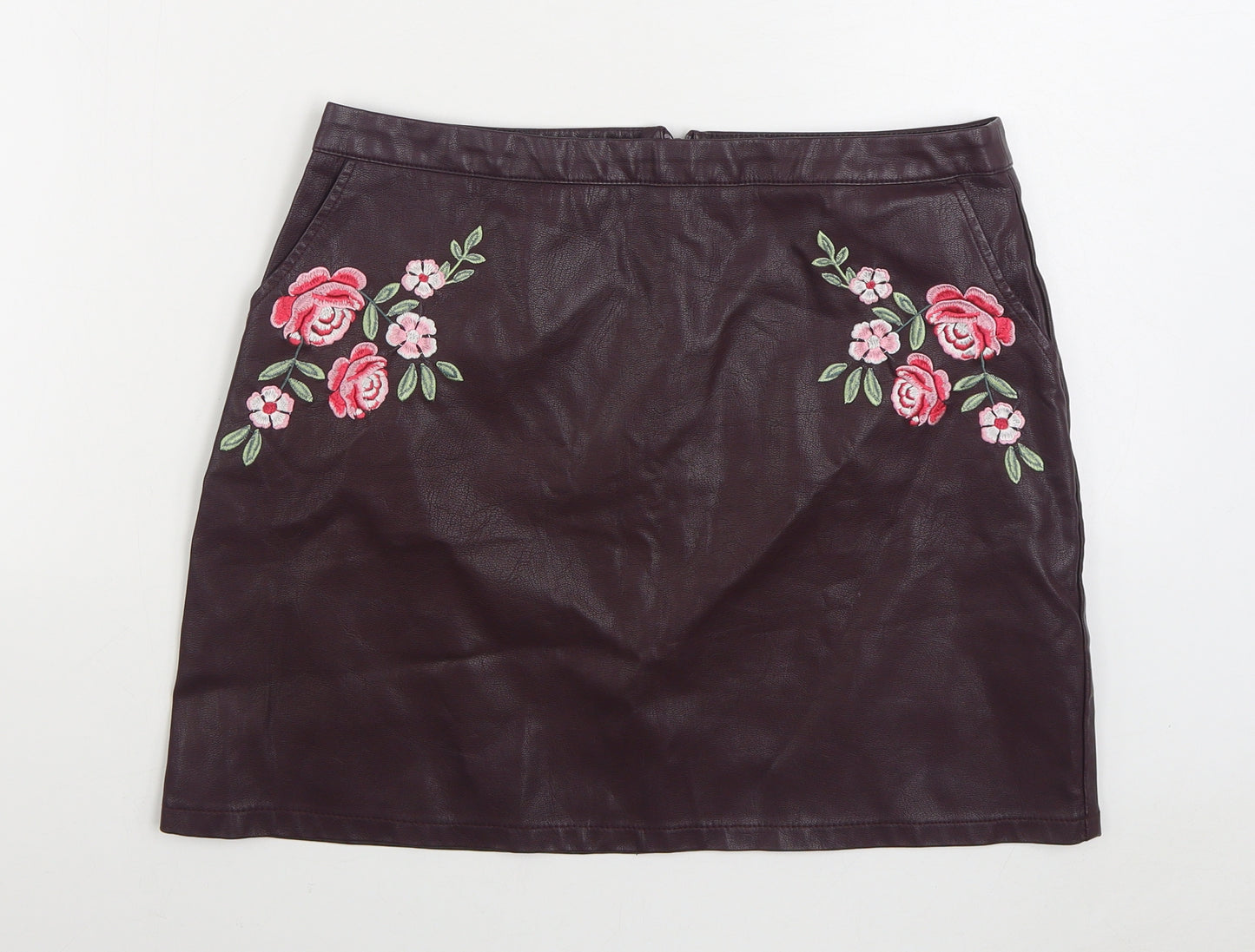 New Look Womens Purple Polyurethane A-Line Skirt Size 14 Zip