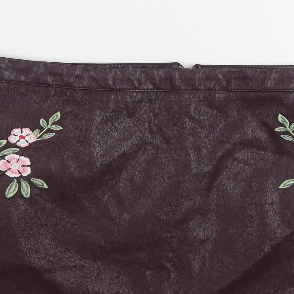 New Look Womens Purple Polyurethane A-Line Skirt Size 14 Zip