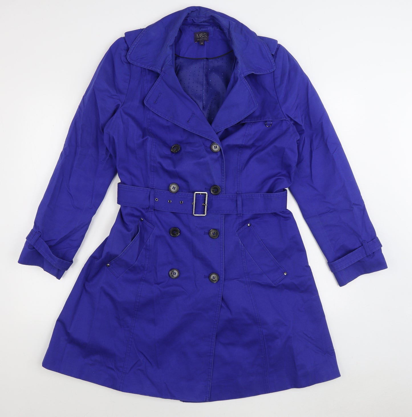 Marks and Spencer Womens Blue Trench Coat Coat Size 14 Button