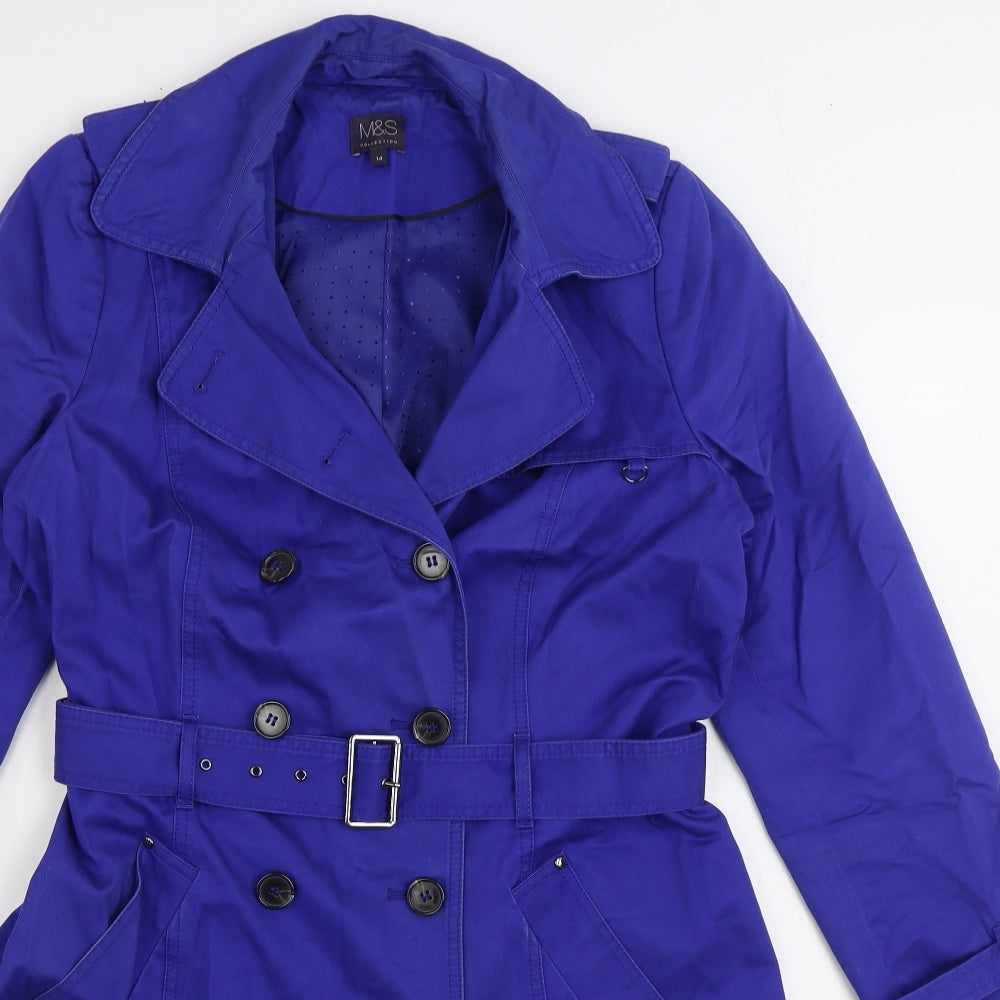 Marks and Spencer Womens Blue Trench Coat Coat Size 14 Button