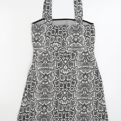 F&F Womens Grey Animal Print Polyester Pinafore/Dungaree Dress Size 10 Square Neck Pullover