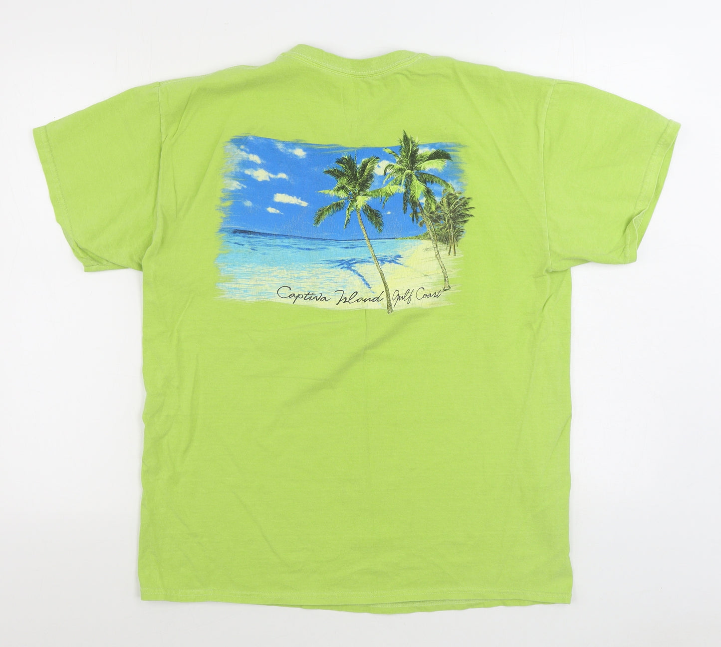 BLUE 84 Mens Green Cotton T-Shirt Size L Round Neck