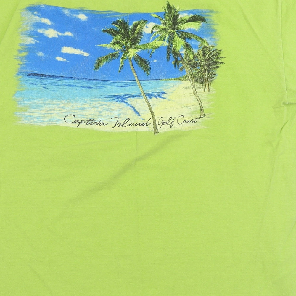 BLUE 84 Mens Green Cotton T-Shirt Size L Round Neck