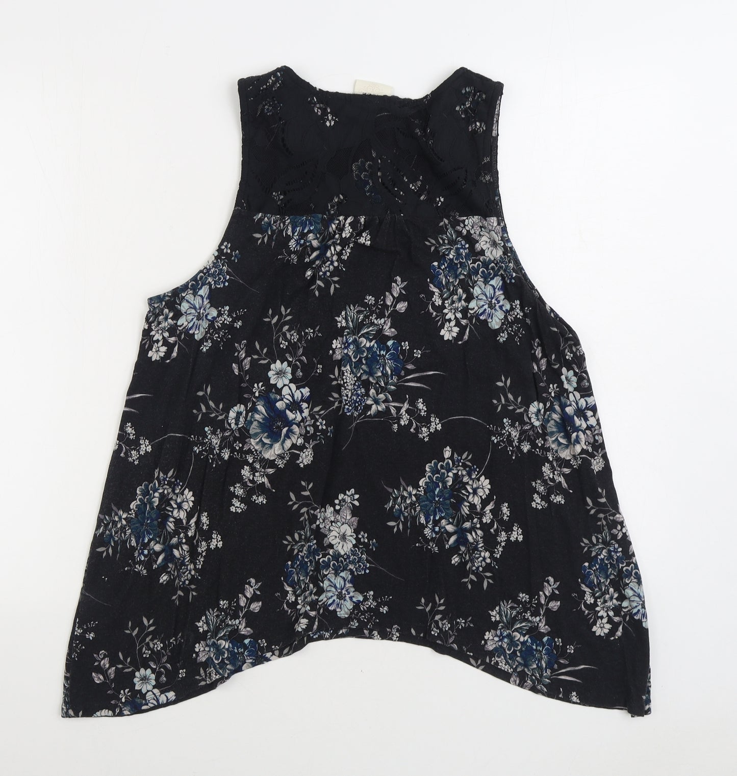 Konk Rose Womens Black Floral Cotton Basic Blouse Size L Scoop Neck