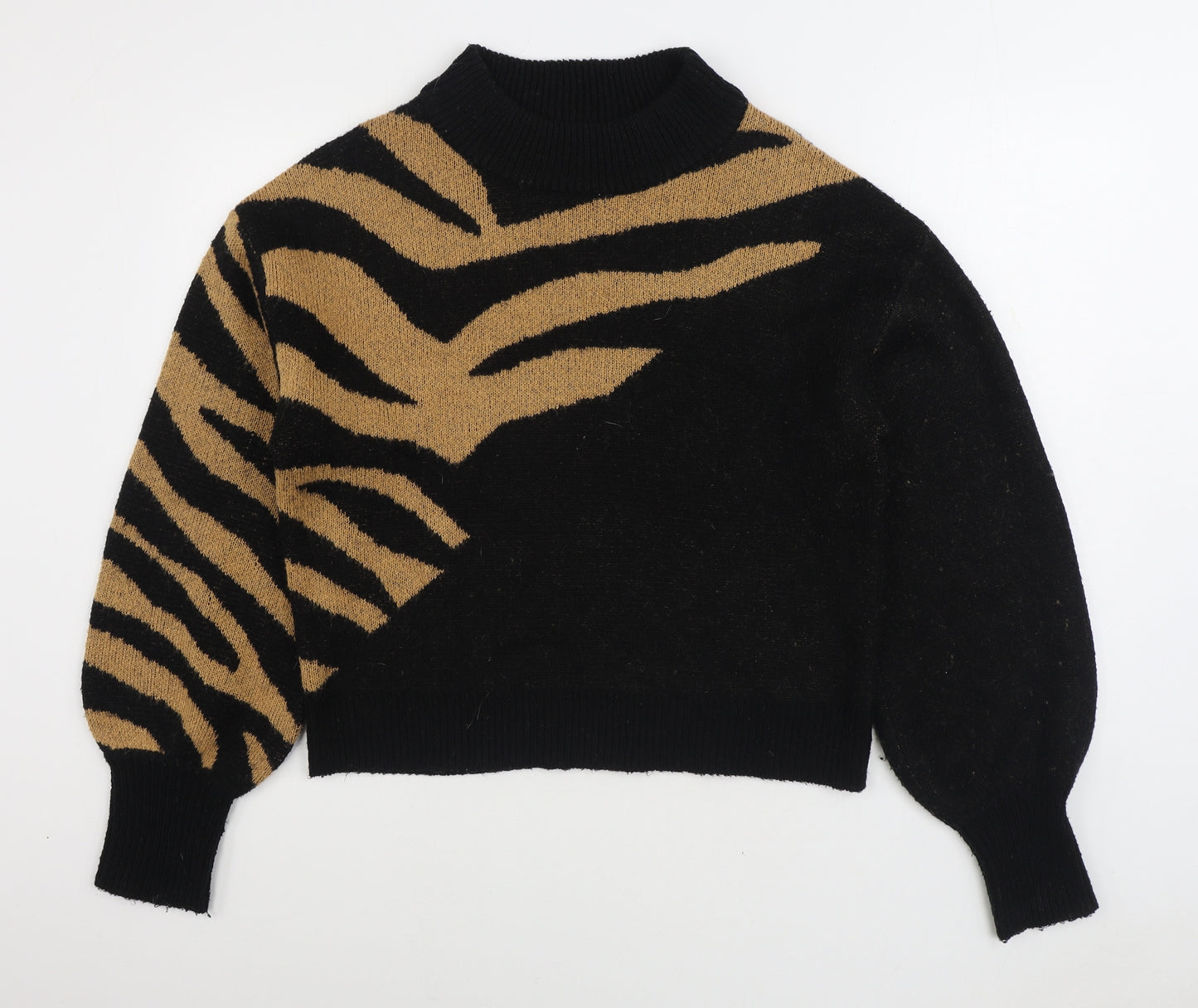Brave Soul Womens Black Round Neck Animal Print Acrylic Pullover Jumper Size 18
