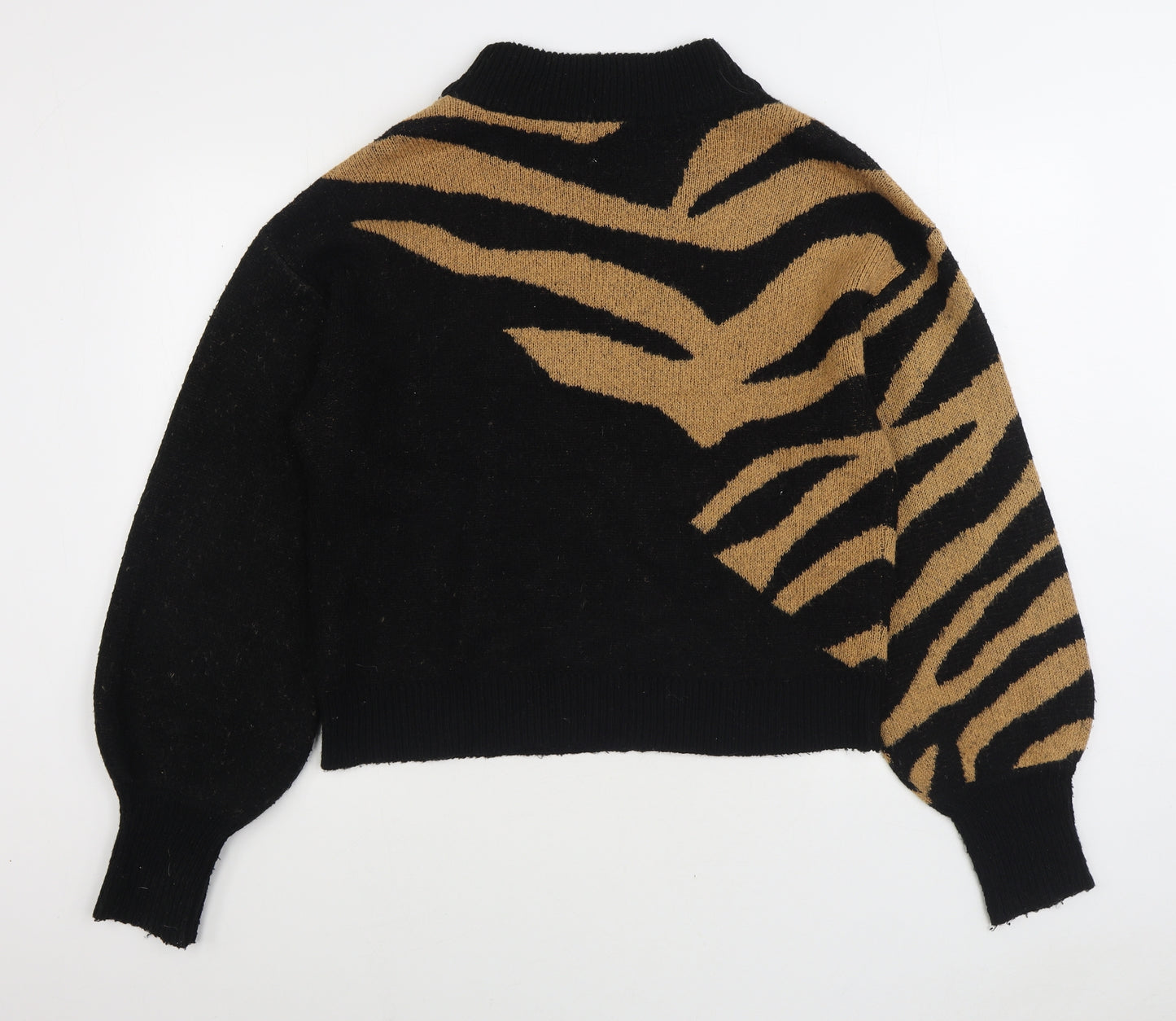 Brave Soul Womens Black Round Neck Animal Print Acrylic Pullover Jumper Size 18