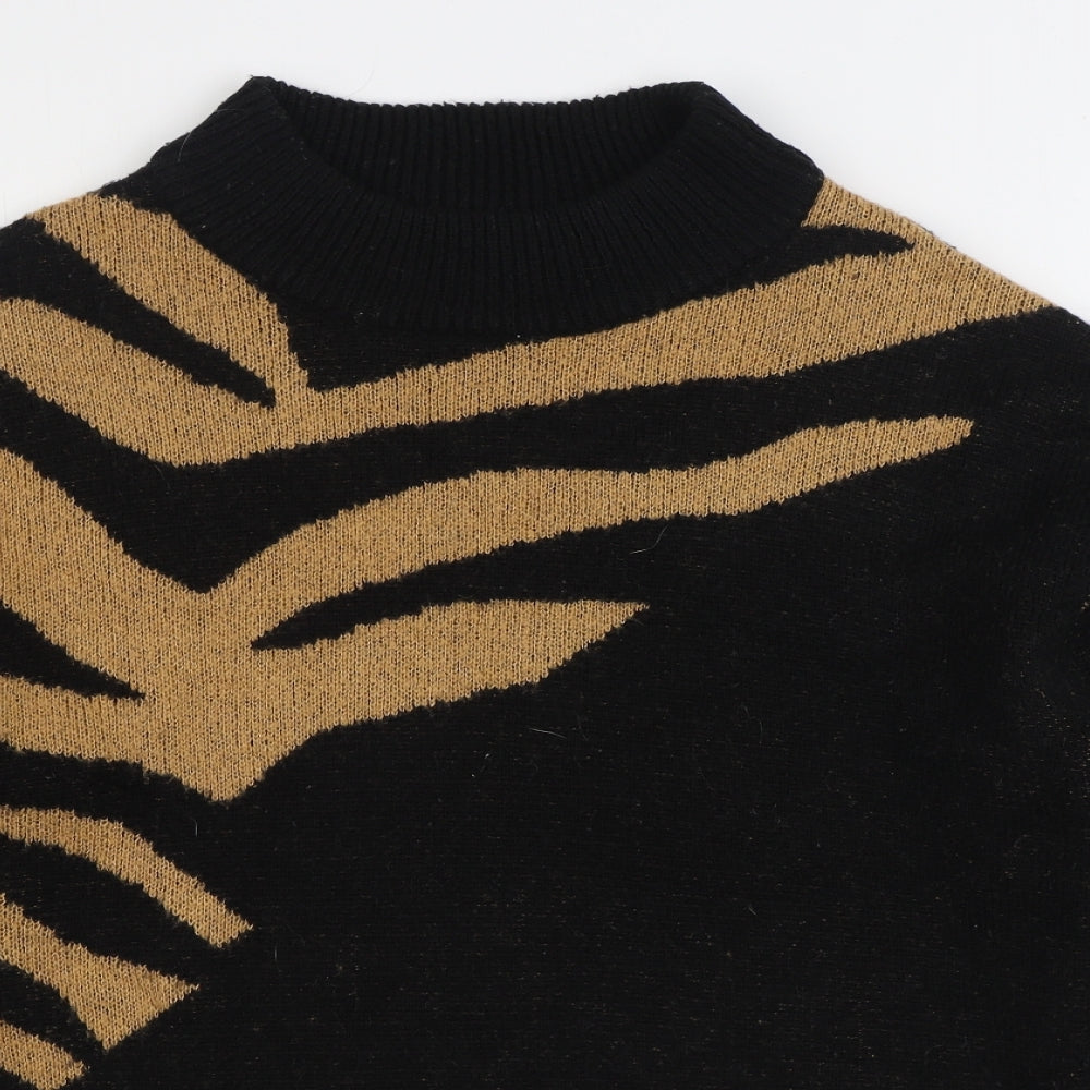 Brave Soul Womens Black Round Neck Animal Print Acrylic Pullover Jumper Size 18