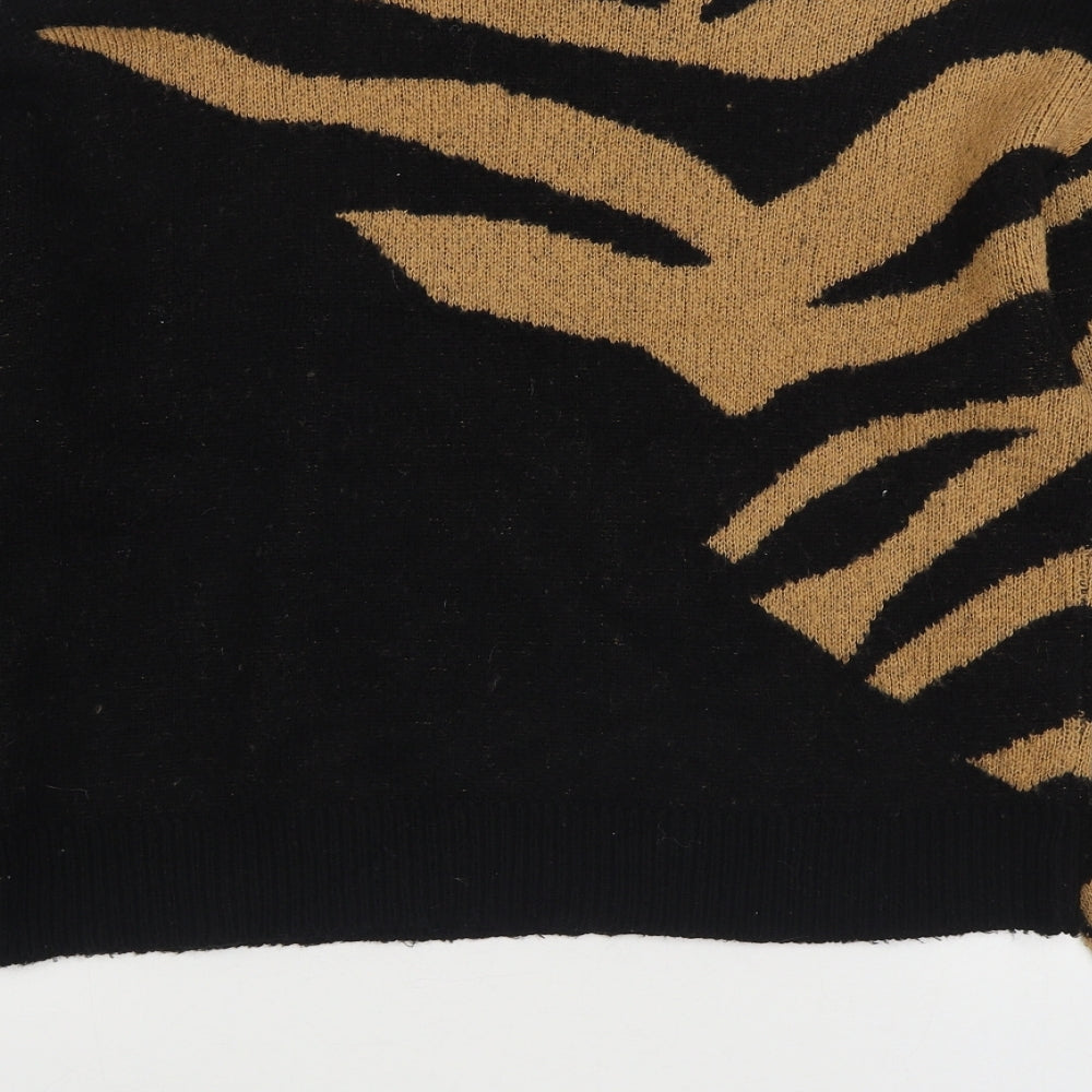 Brave Soul Womens Black Round Neck Animal Print Acrylic Pullover Jumper Size 18