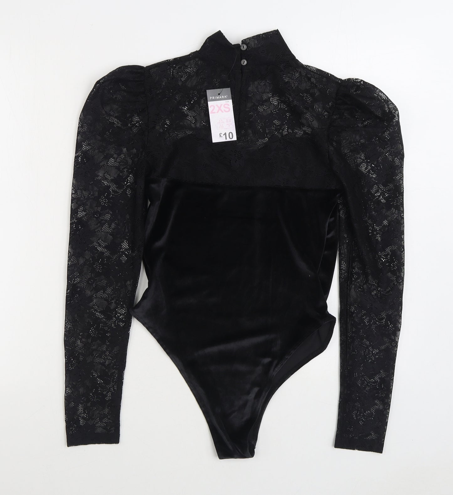 Primark Womens Black Polyester Bodysuit One-Piece Size 2XS Button