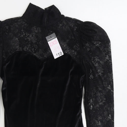 Primark Womens Black Polyester Bodysuit One-Piece Size 2XS Button