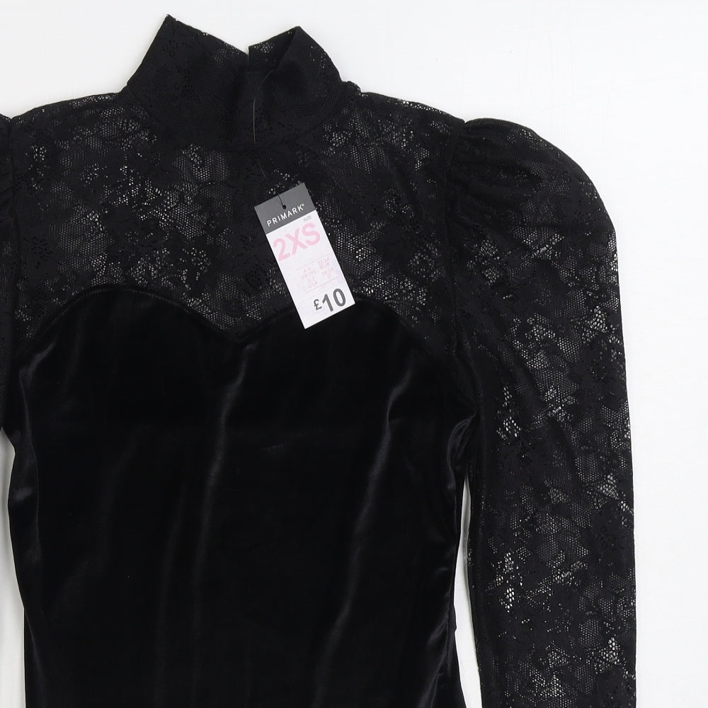 Primark Womens Black Polyester Bodysuit One-Piece Size 2XS Button