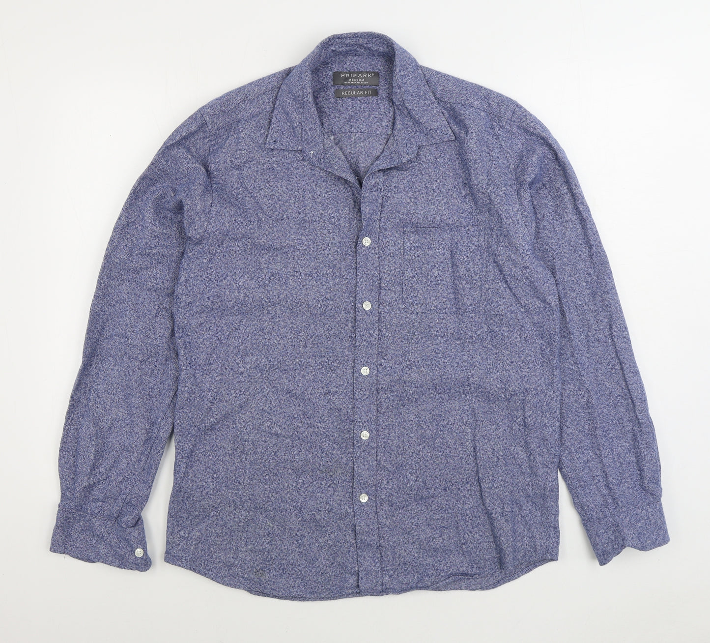 Primark Mens Blue Cotton Button-Up Size M Collared Button