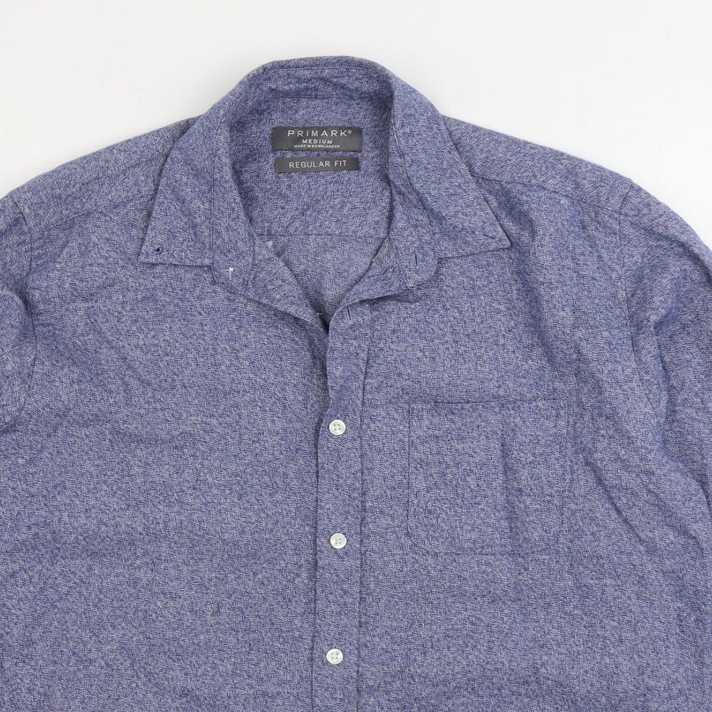 Primark Mens Blue Cotton Button-Up Size M Collared Button