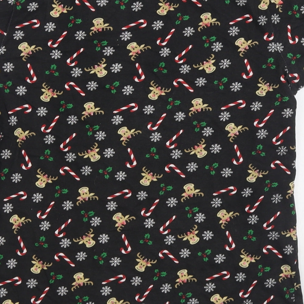 Pep & Co Womens Black Geometric Cotton Basic T-Shirt Size 8 Round Neck