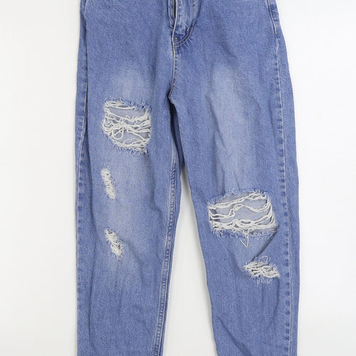 Boohoo Womens Blue Cotton Straight Jeans Size 6 L24 in Regular Zip