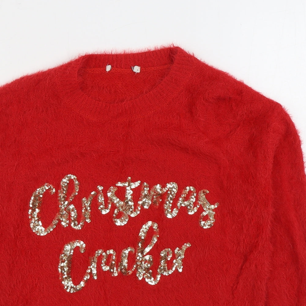 George Womens Red Round Neck Acrylic Pullover Jumper Size 8 - Christmas Jumper