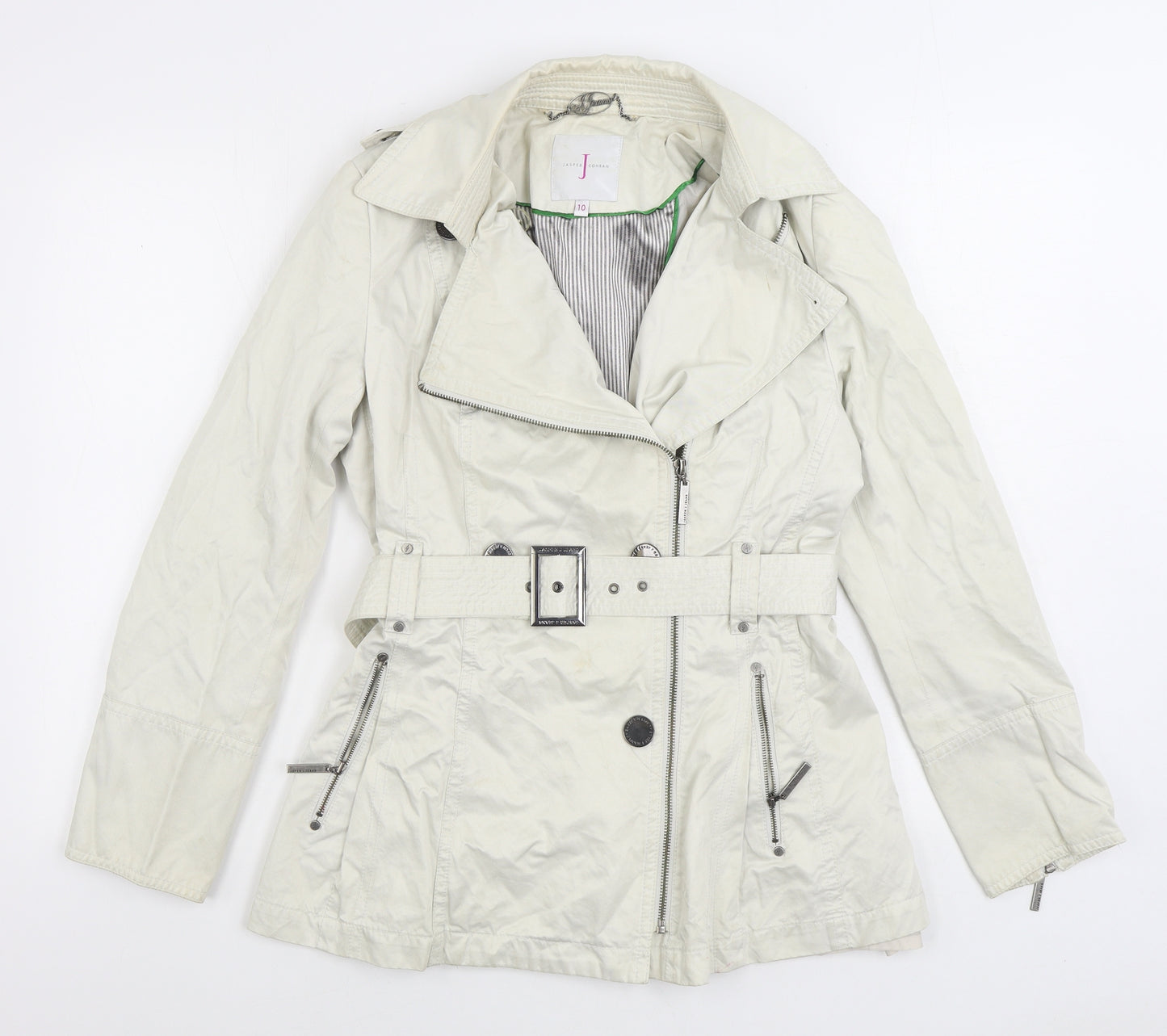 Debenhams Womens White Trench Coat Coat Size 10 Zip