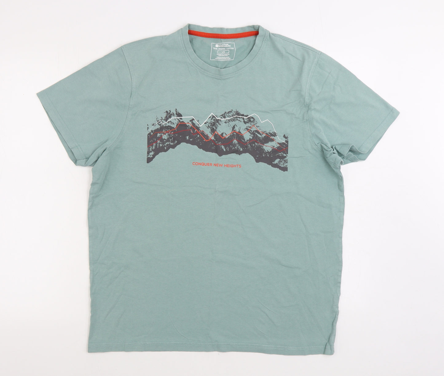 Mountain Warehouse Mens Green Cotton T-Shirt Size L Round Neck