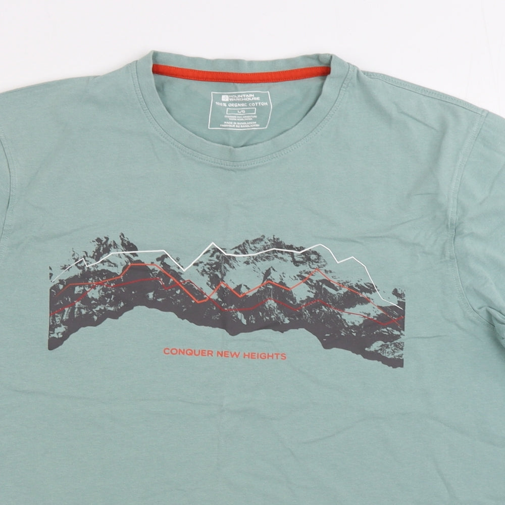 Mountain Warehouse Mens Green Cotton T-Shirt Size L Round Neck