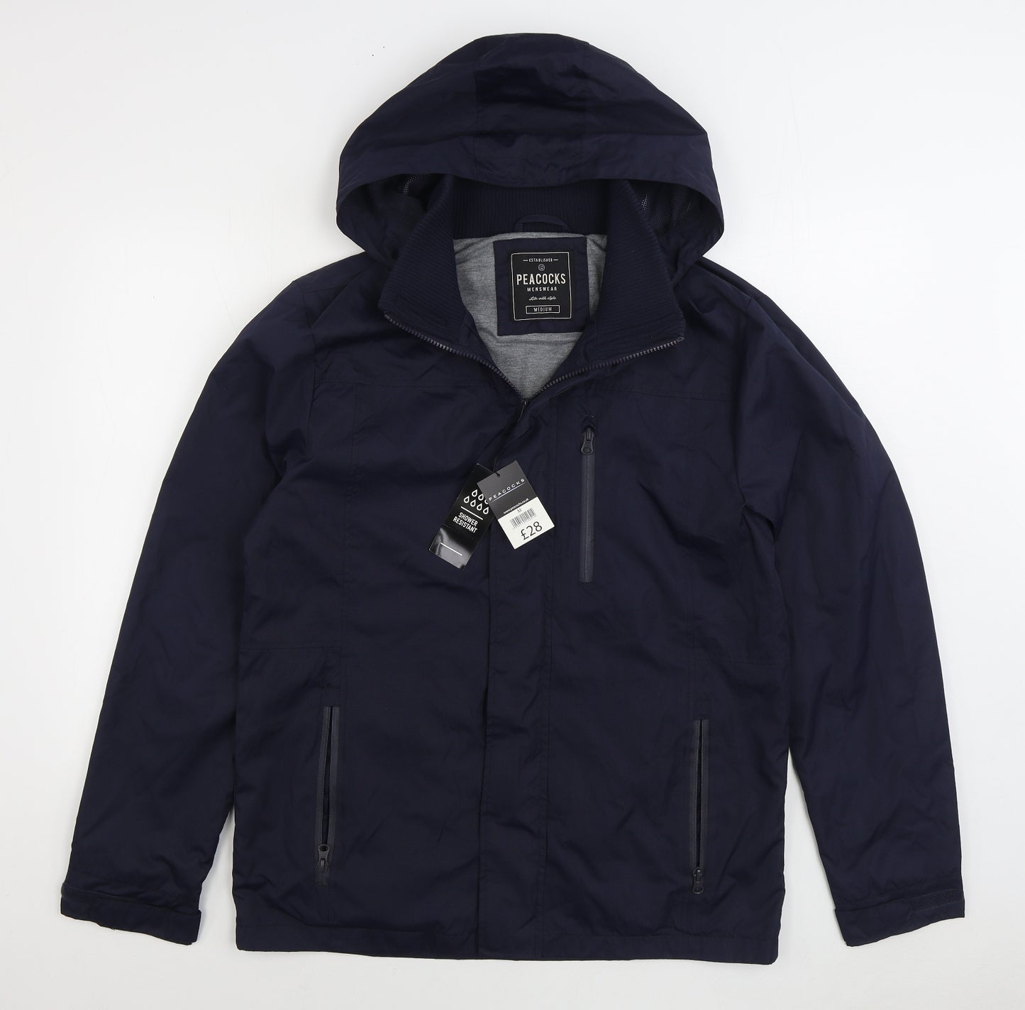 Peacocks Mens Blue Rain Coat Coat Size M Zip