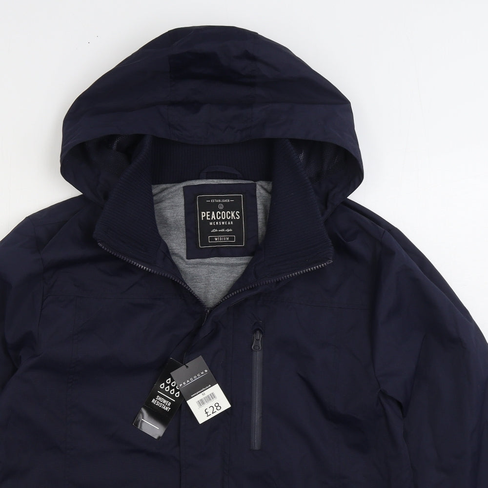 Peacocks Mens Blue Rain Coat Coat Size M Zip