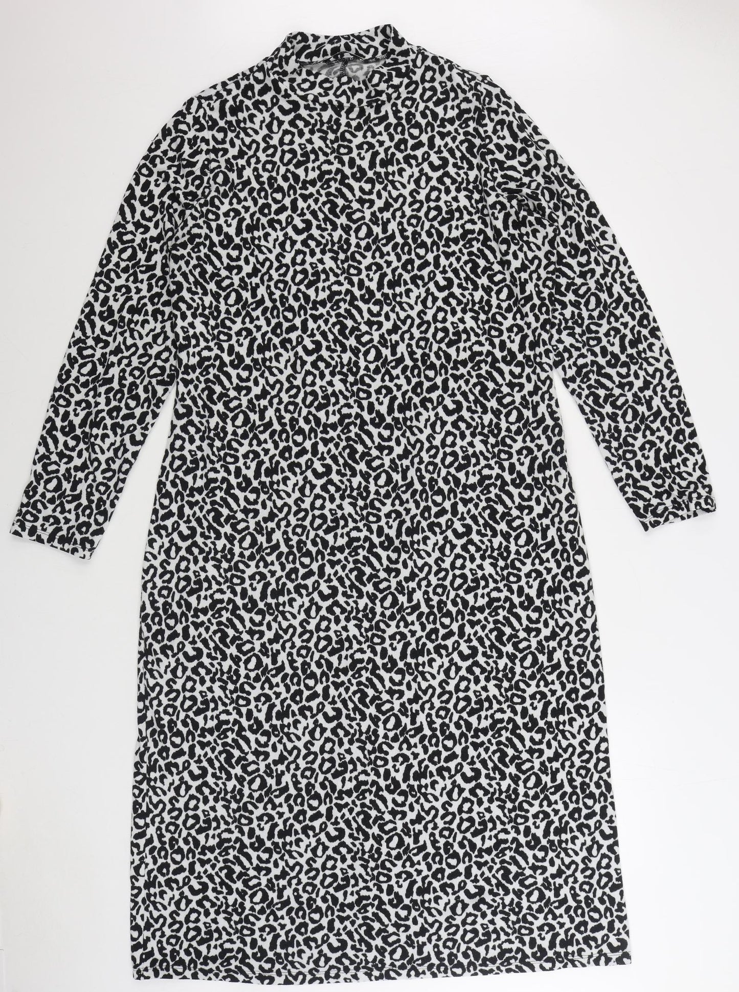George Womens Black Animal Print Polyester Jumper Dress Size 18 Round Neck Pullover