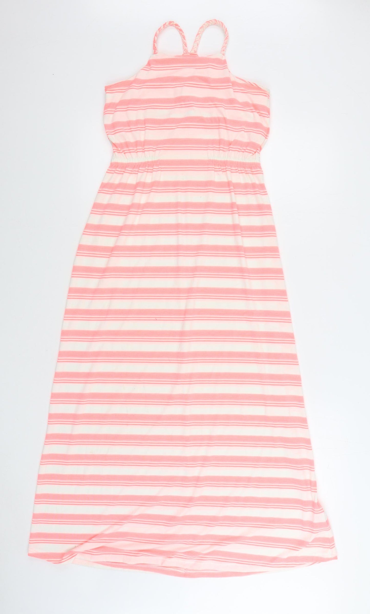 Young Dimension Girls Pink Striped Polyester Maxi Size 12-13 Years Square Neck Pullover